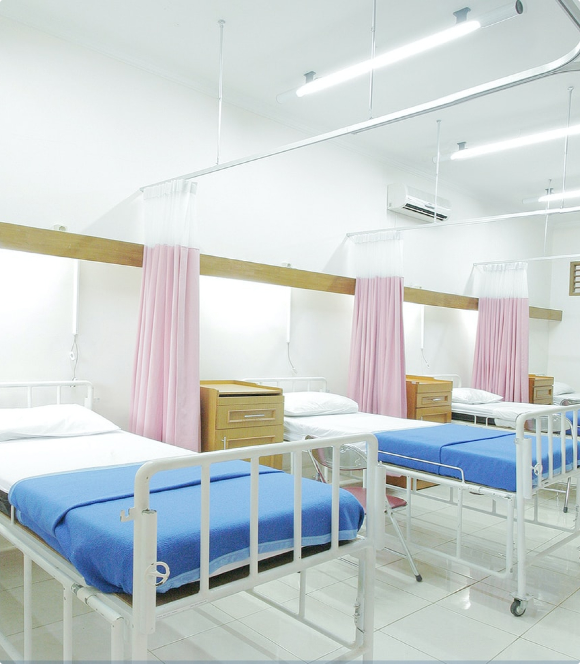 hospital room with medical beds.